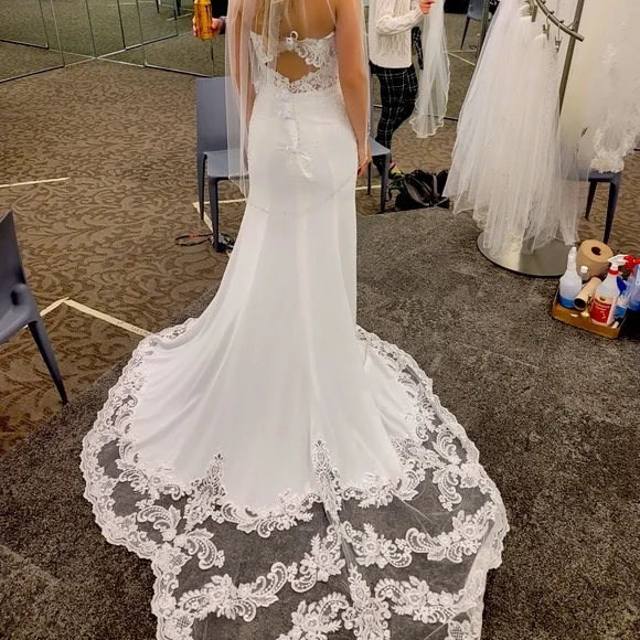 Dresses | Lace Sheer Beaded Bodice Wedding Dress Size 4 | Poshmark
